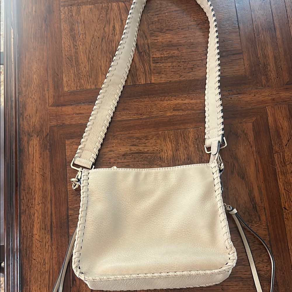 Cream Crossbody Bag with Whipstitch Detailing